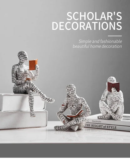 Home desk top bookshelf decoration reading woman resin crafts small ornaments