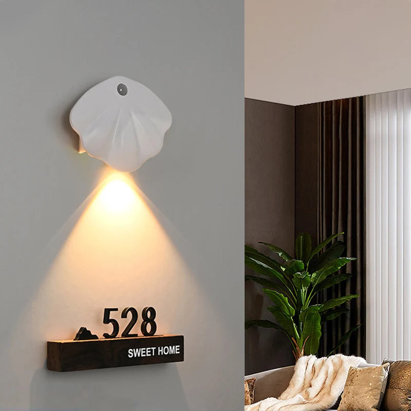 Motion Sensor LED Light, USB Rechargeable Night Light, Wireless Magnetic Shell Shape Wall Lamp for Living Room Staircase Closet
