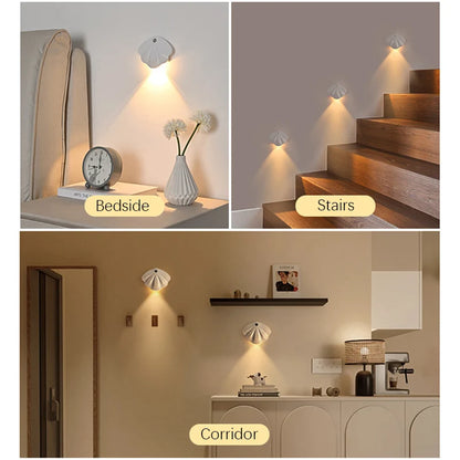 Motion Sensor LED Light, USB Rechargeable Night Light, Wireless Magnetic Shell Shape Wall Lamp for Living Room Staircase Closet