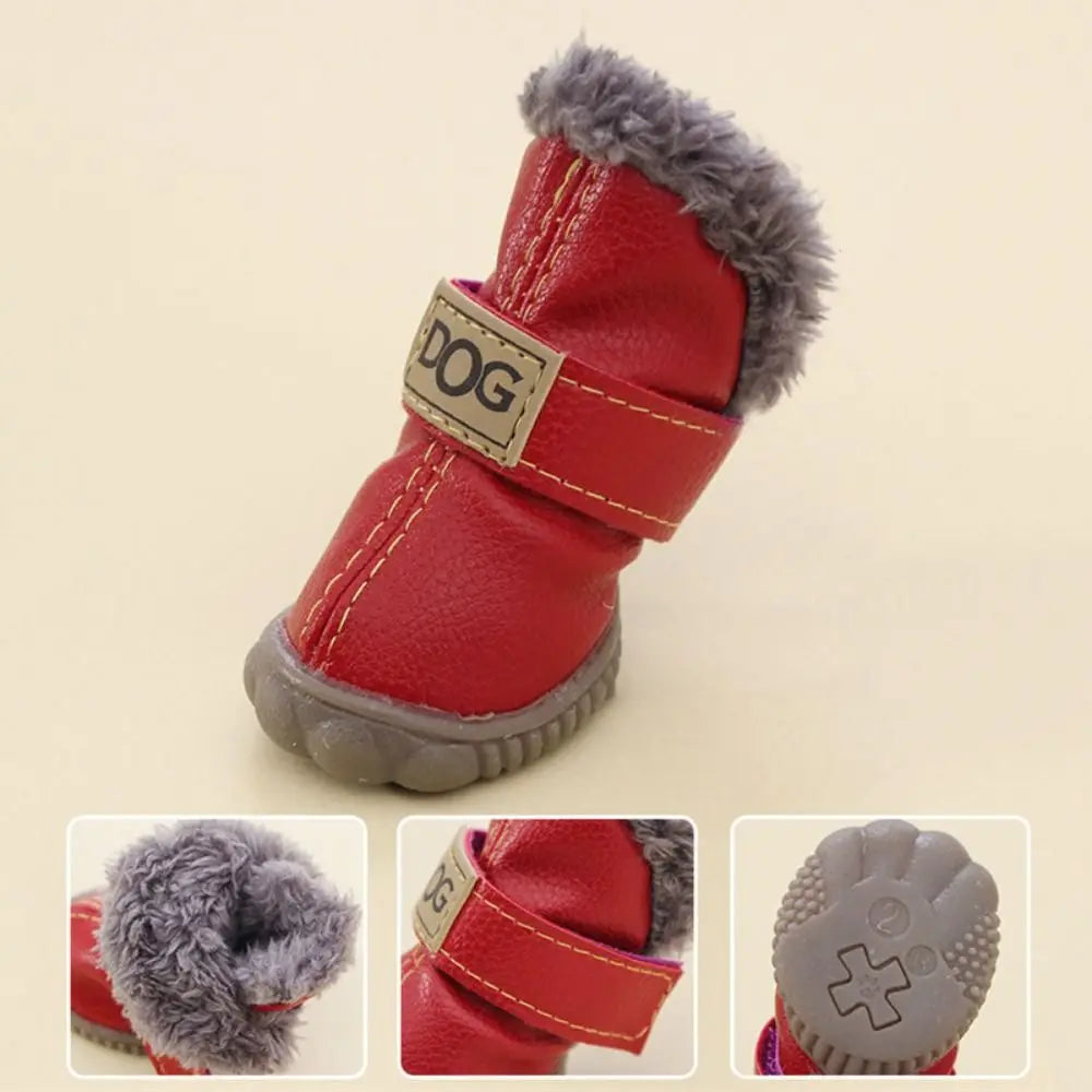Fashion Warm Pet Snow Boots Soft Waterproof Winter Pet Dog Shoes Non Slip Plush/PU for 4Pcs/Set Winter