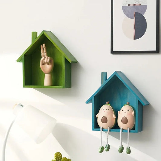 Wooden House Wall Decor Vintage Wall Mounted Shelf for Entryway Living Room Bedroom Minimalist Nordic Style Home Organization