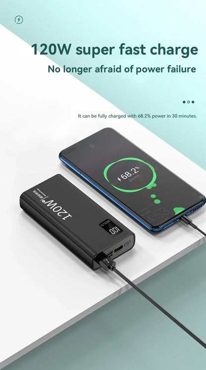 120W Super Fast Charging 50000 mAh Power Bank 100% sufficient capacity for mobile power supply for various mobile phones