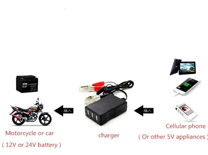 Multi-port 12V24v battery mobile phone charger motorcycle car on board universal USB to 5V car 2.1A fast charge