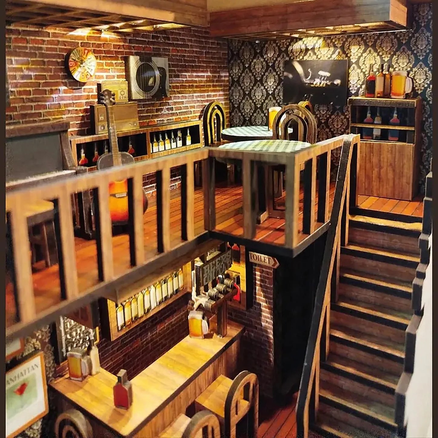 Home decoration DIY assembly bar & cafe, library, pharmacy house model wooden crafts and ornaments micro landscaping set gift