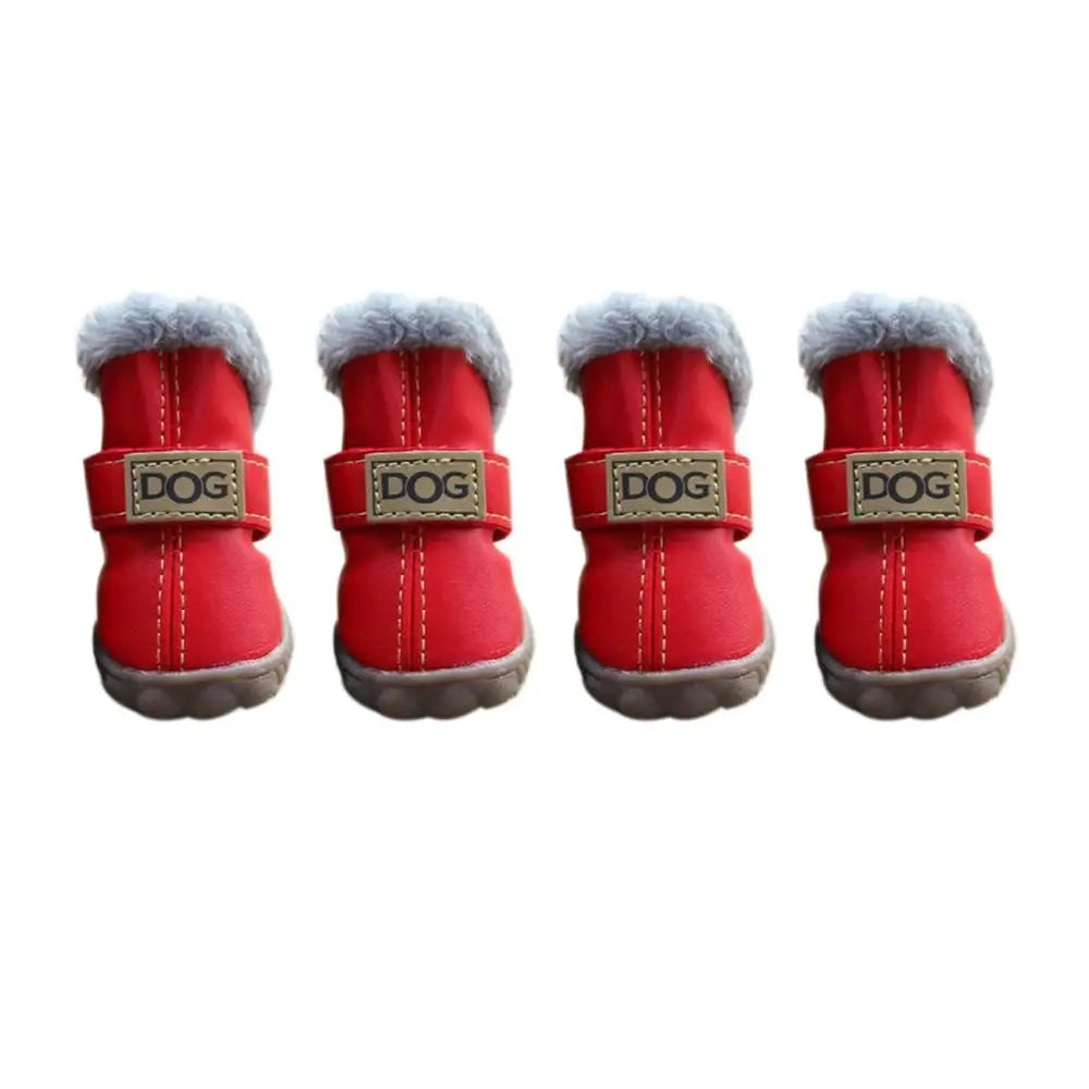 Fashion Warm Pet Snow Boots Soft Waterproof Winter Pet Dog Shoes Non Slip Plush/PU for 4Pcs/Set Winter