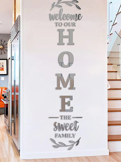 Home Family Logo 3D Mirror Wall Sticker Entrance Decoration Living Room Bedroom Home Background Wall DIY Decoration