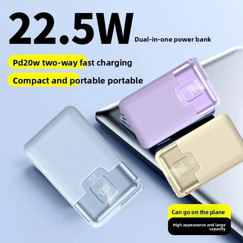 20000mAh Super Fast Charging Power Bank 2-in-1 with AC Plug, Multi-function with Dual-wire Wall Plug Mobile Power Supply