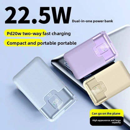 20000mAh Super Fast Charging Power Bank 2-in-1 with AC Plug, Multi-function with Dual-wire Wall Plug Mobile Power Supply