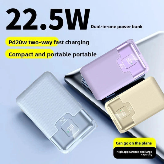 20000mAh Super Fast Charging Power Bank 2-in-1 with AC Plug, Multi-function with Dual-wire Wall Plug Mobile Power Supply