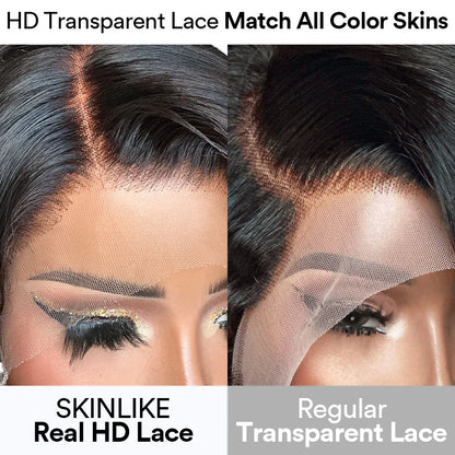 13x6 Hd Transparent Lace Frontal Wigs 100% Brazilian Human Hair Wig Loose Body Wave Black 40 Inch High Density Choice For Women