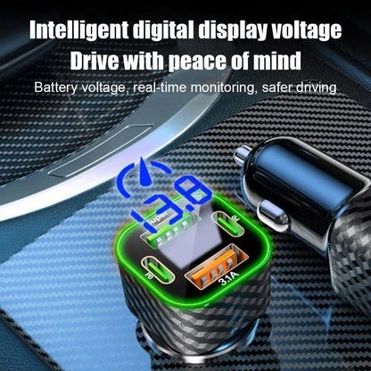 380W Car Mobile Phone Charger 4-in-1 Digital Display Auto Charger Super Fast Charge Adapter For IPhone Oppo Vivo