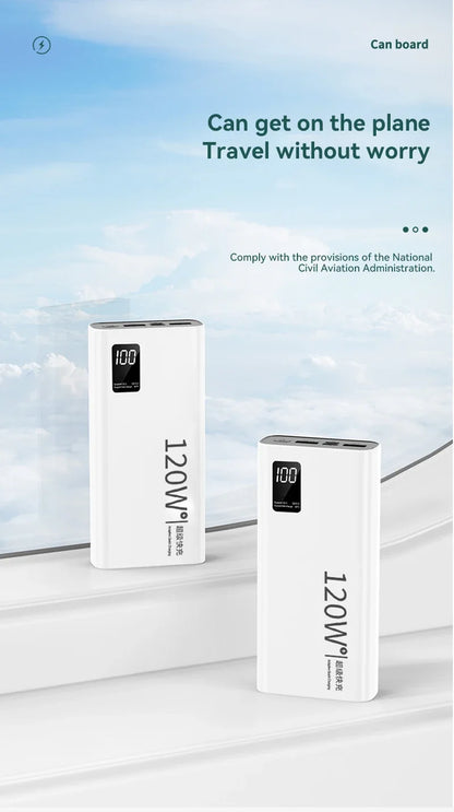 120W Super Fast Charging 50000 mAh Power Bank 100% sufficient capacity for mobile power supply for various mobile phones