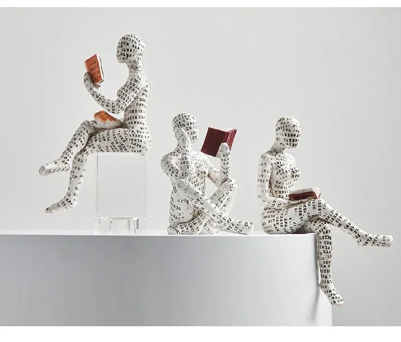 Home desk top bookshelf decoration reading woman resin crafts small ornaments