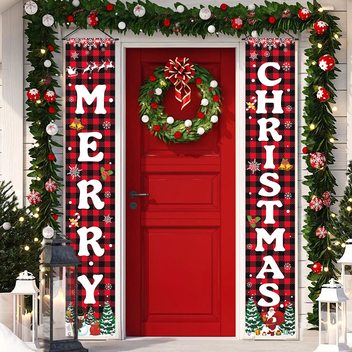 Christmas Door Couplet Merry Christmas Decorations for Home 2025 Navidad Natal Xmas Ornament Porch Fireplace Banner New Year