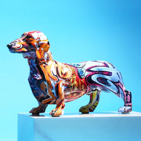 Painted Colorful Dachshund Dog Creative Home Modern Decoration Ornaments Living Room Wine Cabinet Office Decor Desktop Crafts