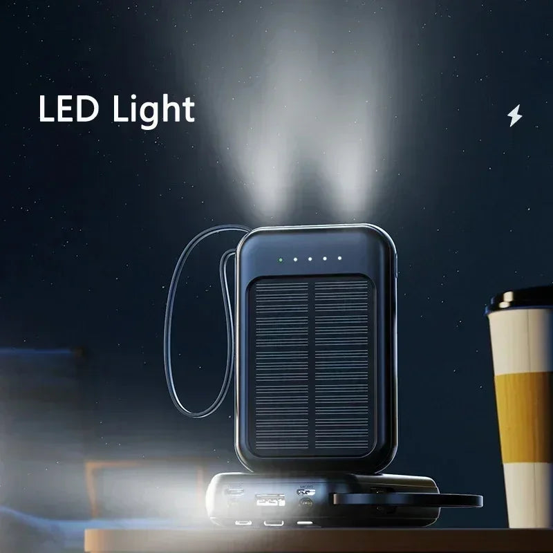 Solar Power Bank 20000mah Built-in Cable Solar Charger 2 USB Ports External Charger Power Bank with LED Light power bank New