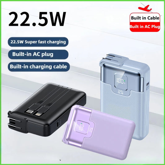 20000mAh Super Fast Charging Power Bank 2-in-1 with AC Plug, Multi-function with Dual-wire Wall Plug Mobile Power Supply