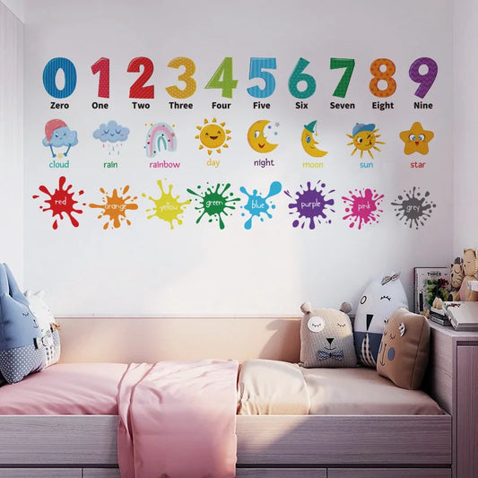 Home Decor For Living Room Bedroom Early Education Number English Color Wall Decal Animal Wall Sticker