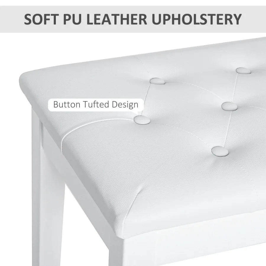 Piano Bench Duet Piano Chair with Faux Leather Padded Cushion and Wooden Frame Button Tufted Keyboard Bench White