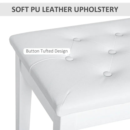 Piano Bench Duet Piano Chair with Faux Leather Padded Cushion and Wooden Frame Button Tufted Keyboard Bench White