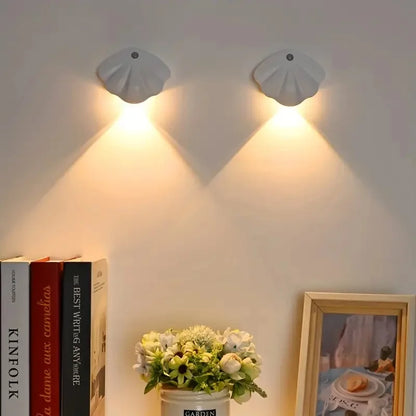 Motion Sensor LED Light, USB Rechargeable Night Light, Wireless Magnetic Shell Shape Wall Lamp for Living Room Staircase Closet