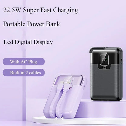 20000mAh Super Fast Charging Power Bank 2-in-1 with AC Plug, Multi-function with Dual-wire Wall Plug Mobile Power Supply