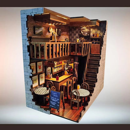 Home decoration DIY assembly bar & cafe, library, pharmacy house model wooden crafts and ornaments micro landscaping set gift