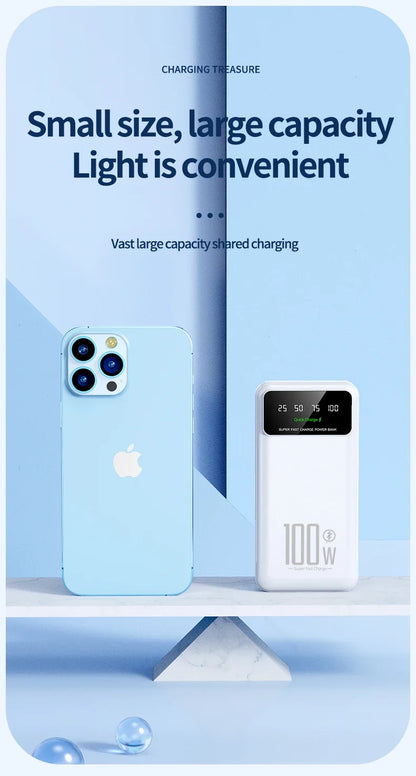 2025 NEW Power Bank 50000mAh High Capacity 100W Fast Charging Portable Charger External Battery Pack Powerbank for IPhone Huawei