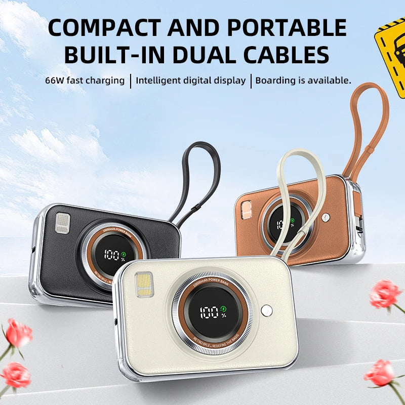 Power Bank With 2 Cables Power Bank 10000mAh Large Capacity PD Fast Charging Powerbank Rechargeable Batteries Portable Battery
