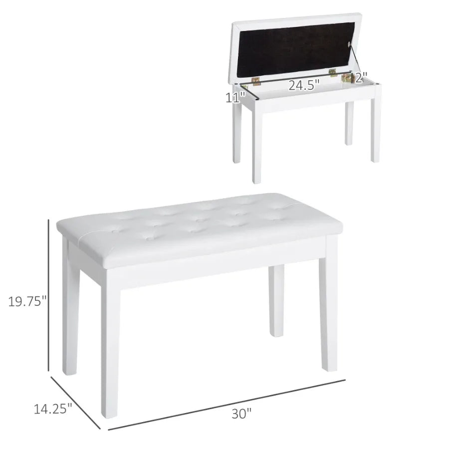 Piano Bench Duet Piano Chair with Faux Leather Padded Cushion and Wooden Frame Button Tufted Keyboard Bench White