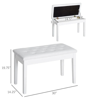 Piano Bench Duet Piano Chair with Faux Leather Padded Cushion and Wooden Frame Button Tufted Keyboard Bench White