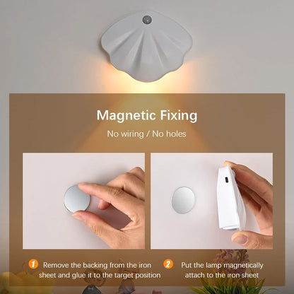 Motion Sensor LED Light, USB Rechargeable Night Light, Wireless Magnetic Shell Shape Wall Lamp for Living Room Staircase Closet