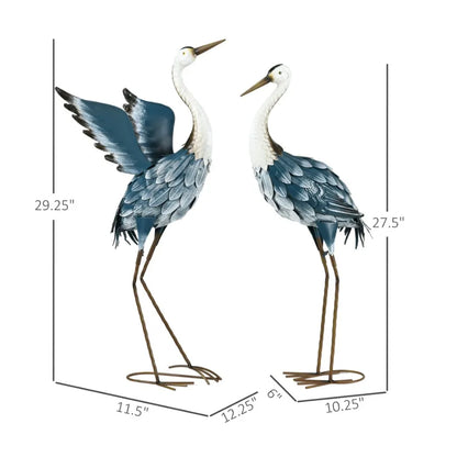 Set of 2 Standing Bird Garden Sculptures Heron Garden Statues for Lawn Patio Backyard Dration 29 27.5 Blue White