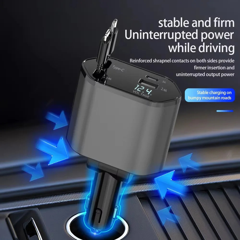 4-in-1 Car Charger Mobile Pphone Charger Expansion Cable Support For Fast Charging Of iPhone iPad Galaxy Pixel Huawei
