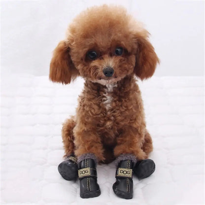 Fashion Warm Pet Snow Boots Soft Waterproof Winter Pet Dog Shoes Non Slip Plush/PU for 4Pcs/Set Winter