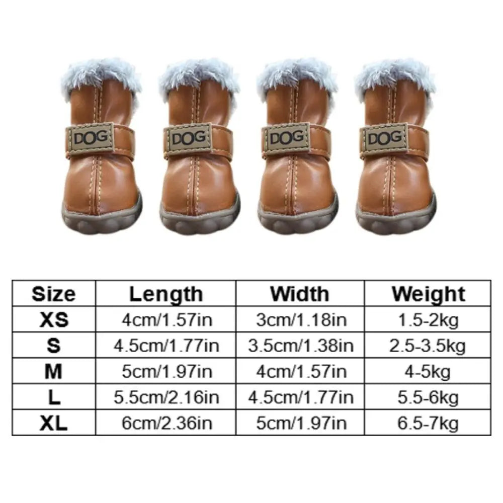 Fashion Warm Pet Snow Boots Soft Waterproof Winter Pet Dog Shoes Non Slip Plush/PU for 4Pcs/Set Winter