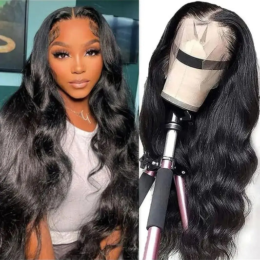 13x6 Hd Transparent Lace Frontal Wigs 100% Brazilian Human Hair Wig Loose Body Wave Black 40 Inch High Density Choice For Women