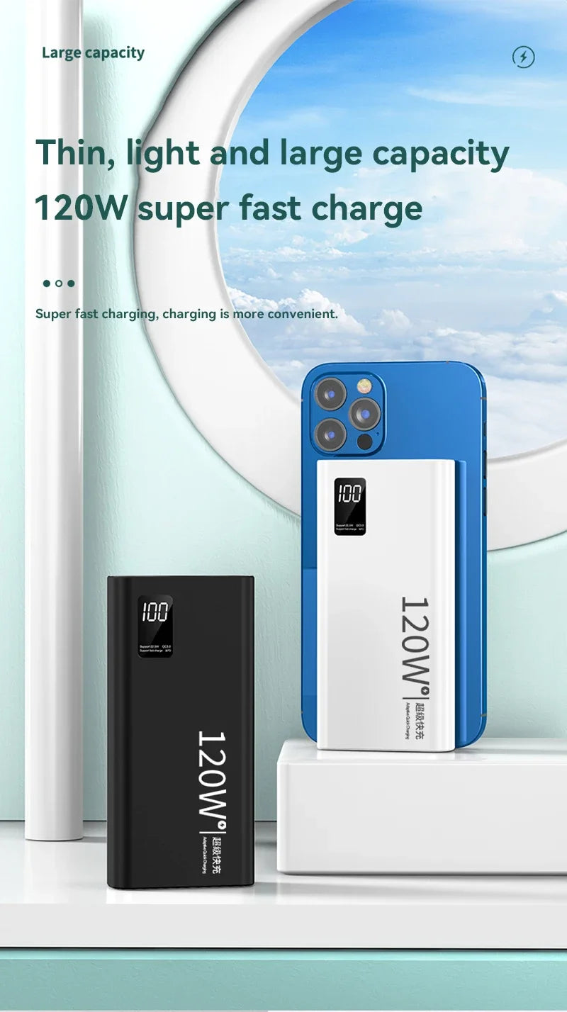 120W Super Fast Charging 50000 mAh Power Bank 100% sufficient capacity for mobile power supply for various mobile phones
