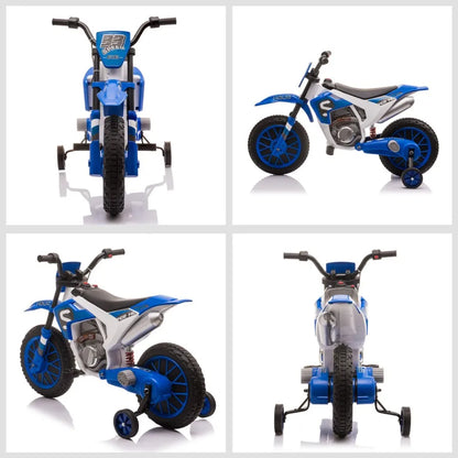 Aosom 12V Motorcycle Dirt Bike Electric BatteryPowered RideOn Toy Offroad Street Bike with Charging Battery Training Wheels Blu
