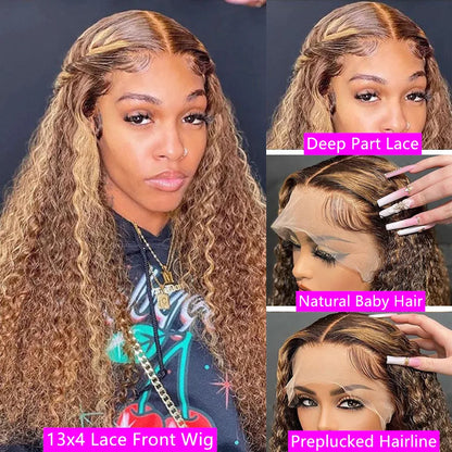 Highlight Wig Human Hair Deep Wave Frontal Wig 13x6 Hd Lace Front Glueless Brazilian Wigs On Sale 13x4 Water Wave Curly Wigs