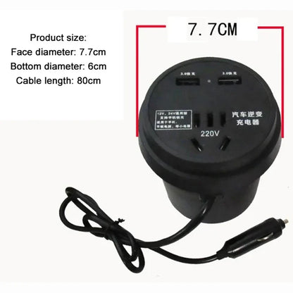 Car Charger Truck Trolley 12V/24V To 220V Multi-Function Inverter Converter Mobile Phone Socket Cup-Type Stable Fast Charging