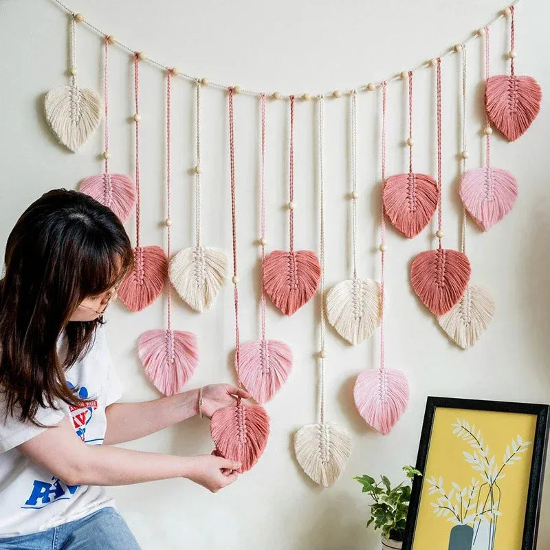 Bohemian Style Home Decor, Hemp Rope Tapestry, Hemp Rope Wallpaper, Feather Curtain, Wall Decoration, Suitable for Living Room