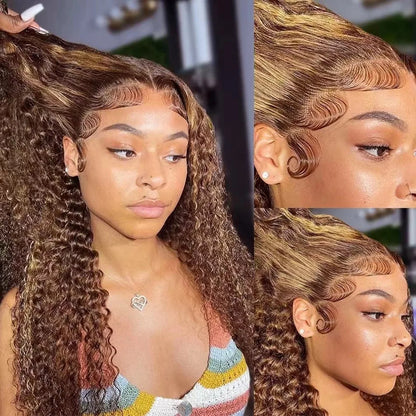 Highlight Wig Human Hair Deep Wave Frontal Wig 13x6 Hd Lace Front Glueless Brazilian Wigs On Sale 13x4 Water Wave Curly Wigs
