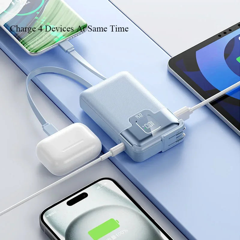 20000mAh Super Fast Charging Power Bank 2-in-1 with AC Plug, Multi-function with Dual-wire Wall Plug Mobile Power Supply