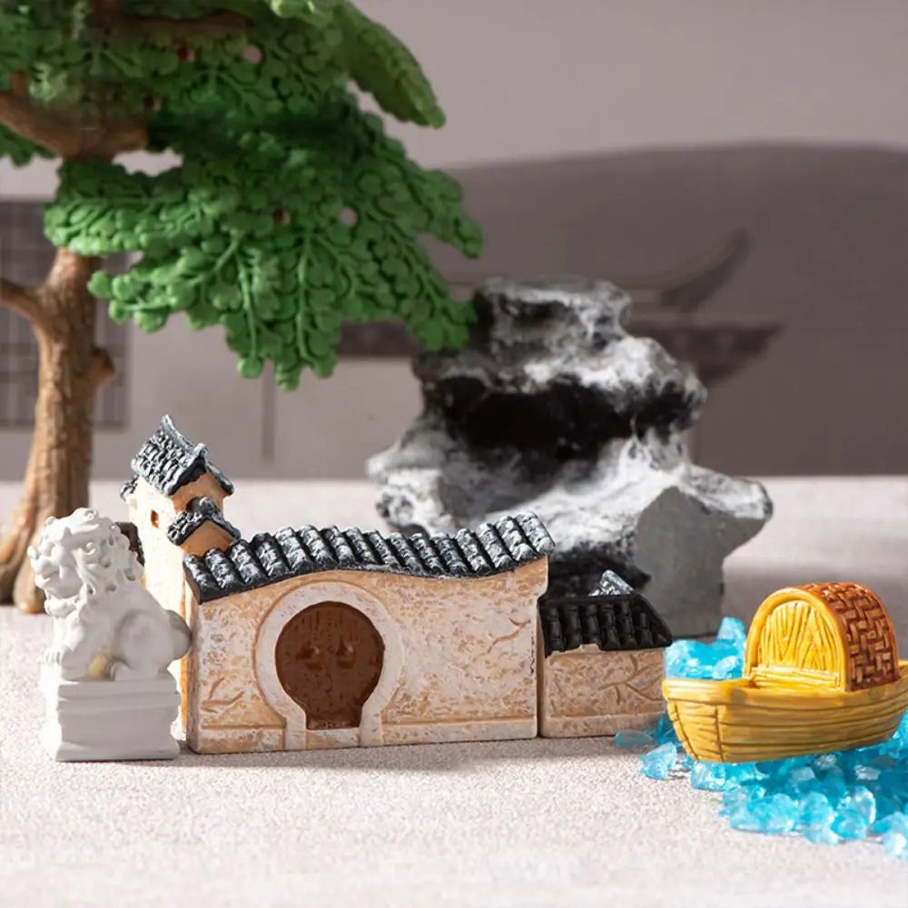 Decorative Mini Resin House Chinese Style Resin Bonsai Landscaping Retor Mini House Retro Building Home Desk