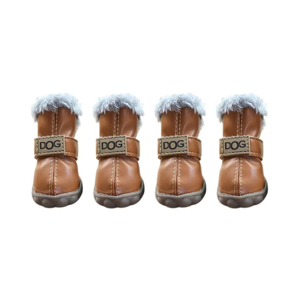 Fashion Warm Pet Snow Boots Soft Waterproof Winter Pet Dog Shoes Non Slip Plush/PU for 4Pcs/Set Winter
