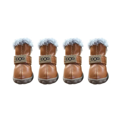Fashion Warm Pet Snow Boots Soft Waterproof Winter Pet Dog Shoes Non Slip Plush/PU for 4Pcs/Set Winter