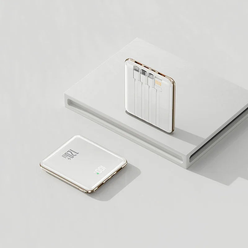 Power Bank 20000mAh Ultra Thin Portable Charger with Built-in Cable Large Capacity Super Fast Charging Powerbank for Smartphones