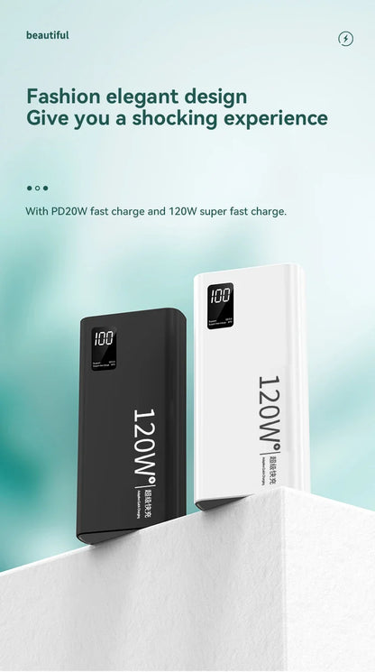 120W Super Fast Charging 50000 mAh Power Bank 100% sufficient capacity for mobile power supply for various mobile phones