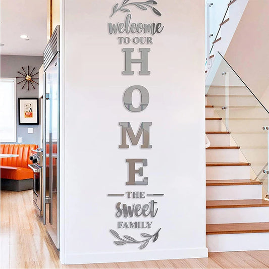 Home Family Logo 3D Mirror Wall Sticker Entrance Decoration Living Room Bedroom Home Background Wall DIY Decoration